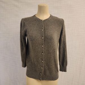 Zara Knit W M Gray Cashmere mix Crew Neck Cardigan W/ Rhinestone Buttons A405